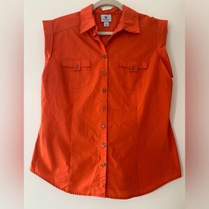 Worthington Petite Bright Orange Sleeveless Button Down Pockets Top Size PL
